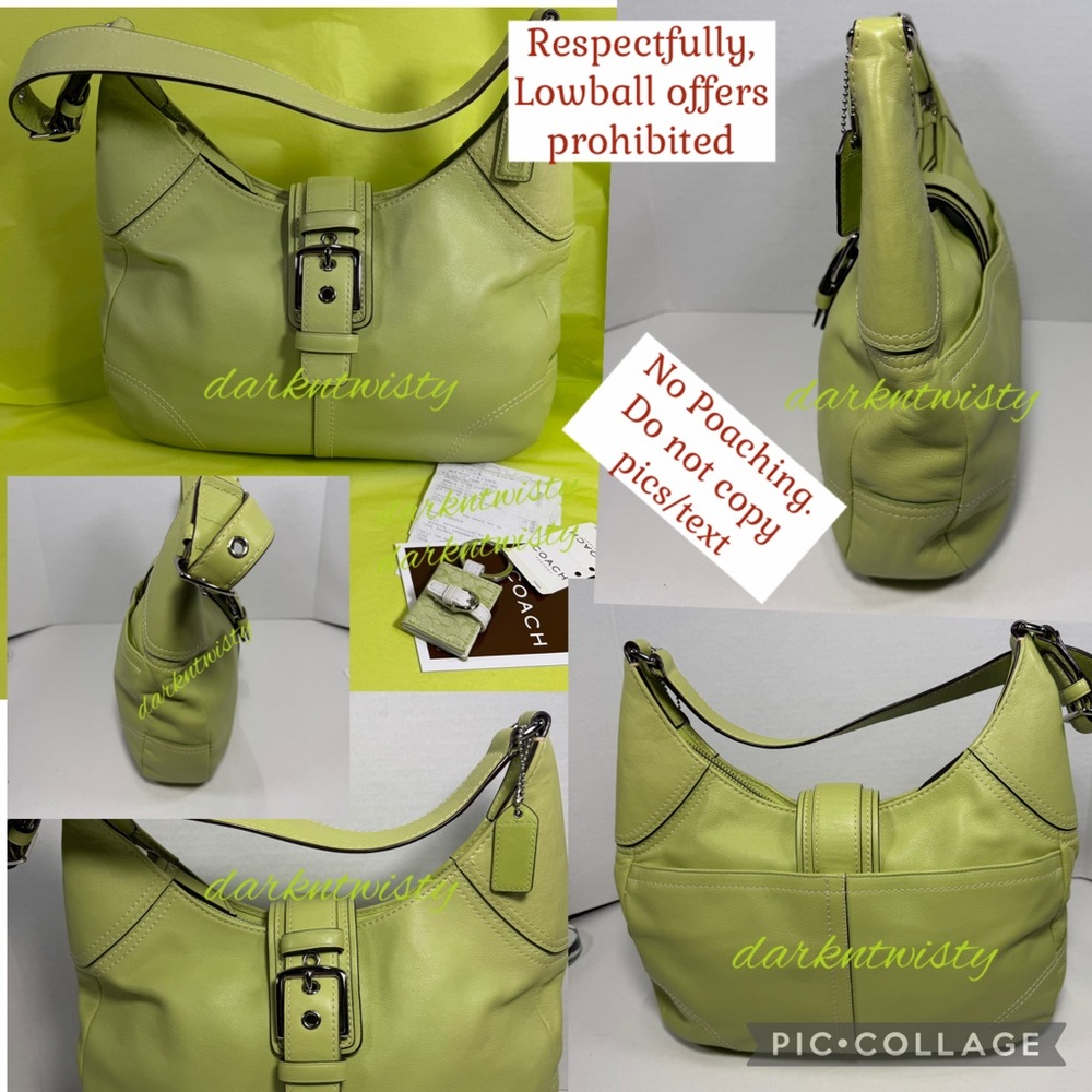 Coach SoHo Green Leather Hobo, loose tags Green pic frame key fob NEW - Picture 2 of 16